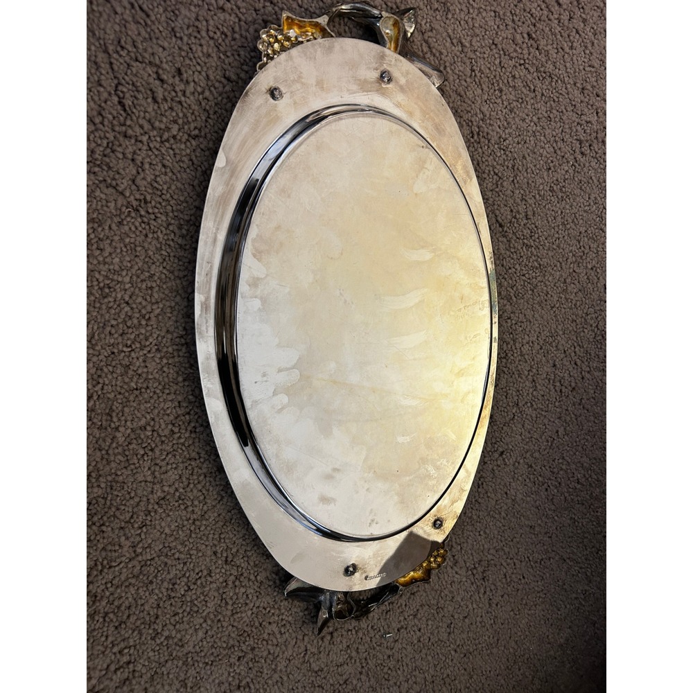 Vintage Godinger Silver Plated Serving Tray Grape Leaf Accents Elegant Tableware - Picture 2 of 3